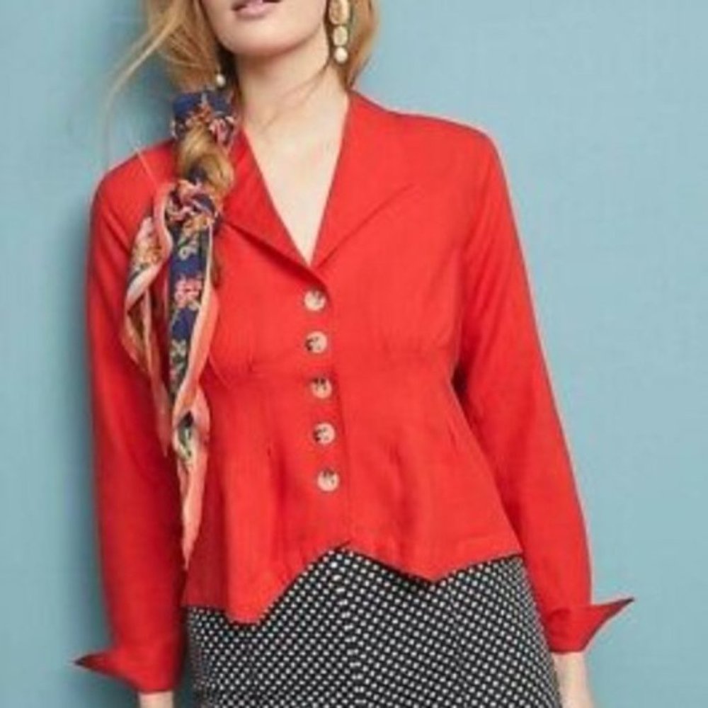 Anthro Maeve Button Down Collared Pleated Blouse